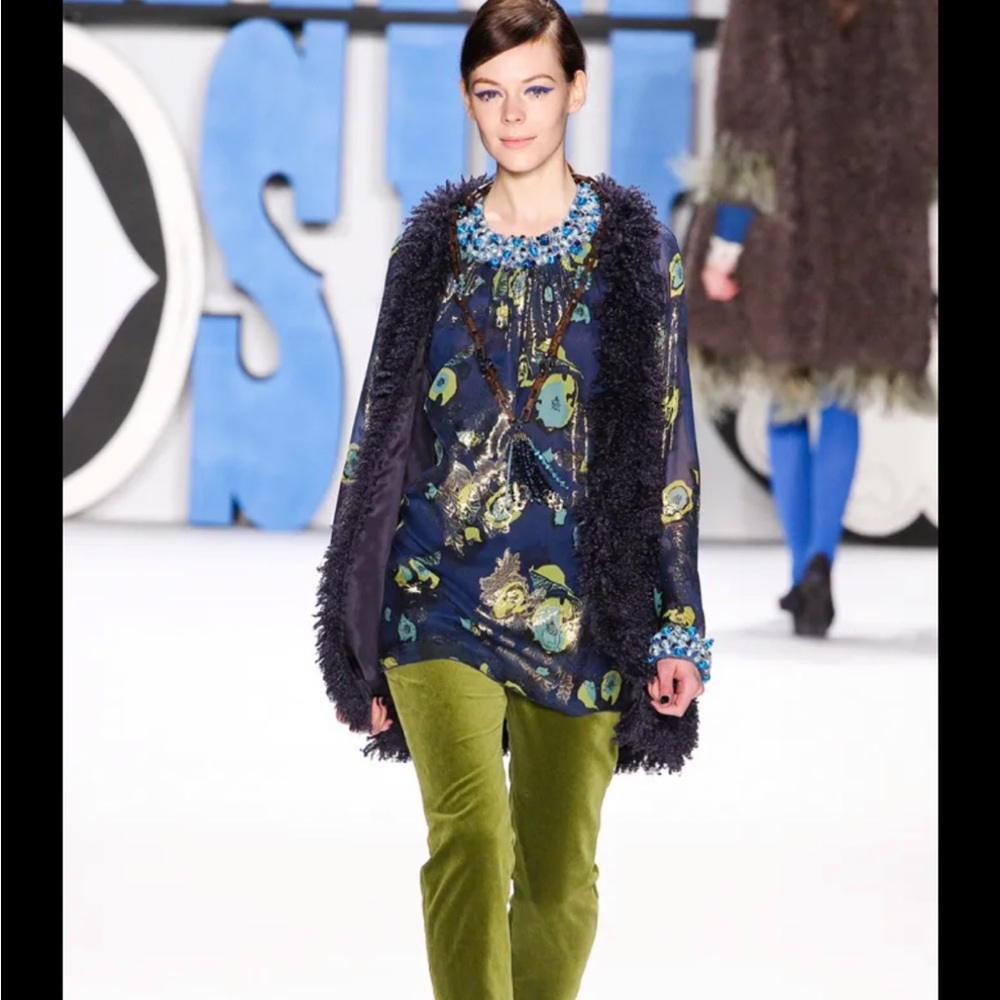 NWT Anna Sui Blue Silk Fall 2012 Runway collection tunic dress size 4 $685